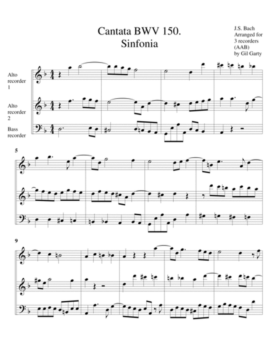 Sinfonia from Cantata BWV 150 (arrangement for 3 recorders (AAB))