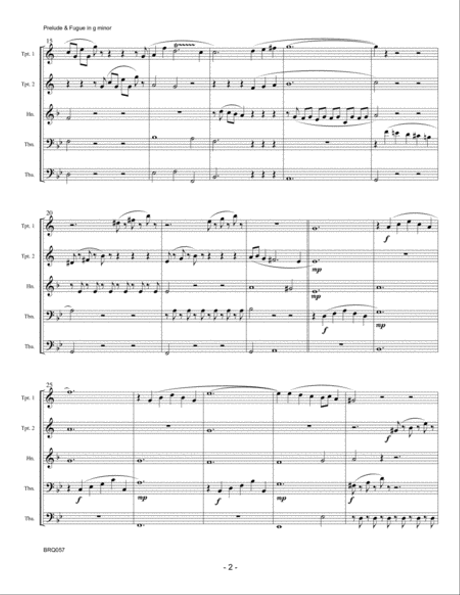 PRELUDE and FUGUE in G MINOR (J.S. Bach) for BRASS QUINTET Brass Quintet scores gallery preview page 2