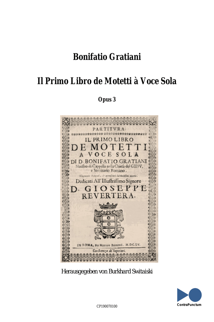 Gratiani, Bonifatio: Il Primo Libro de Motetti à Voce Sola, Roma 1655 Small Ensemble scores gallery preview page 1