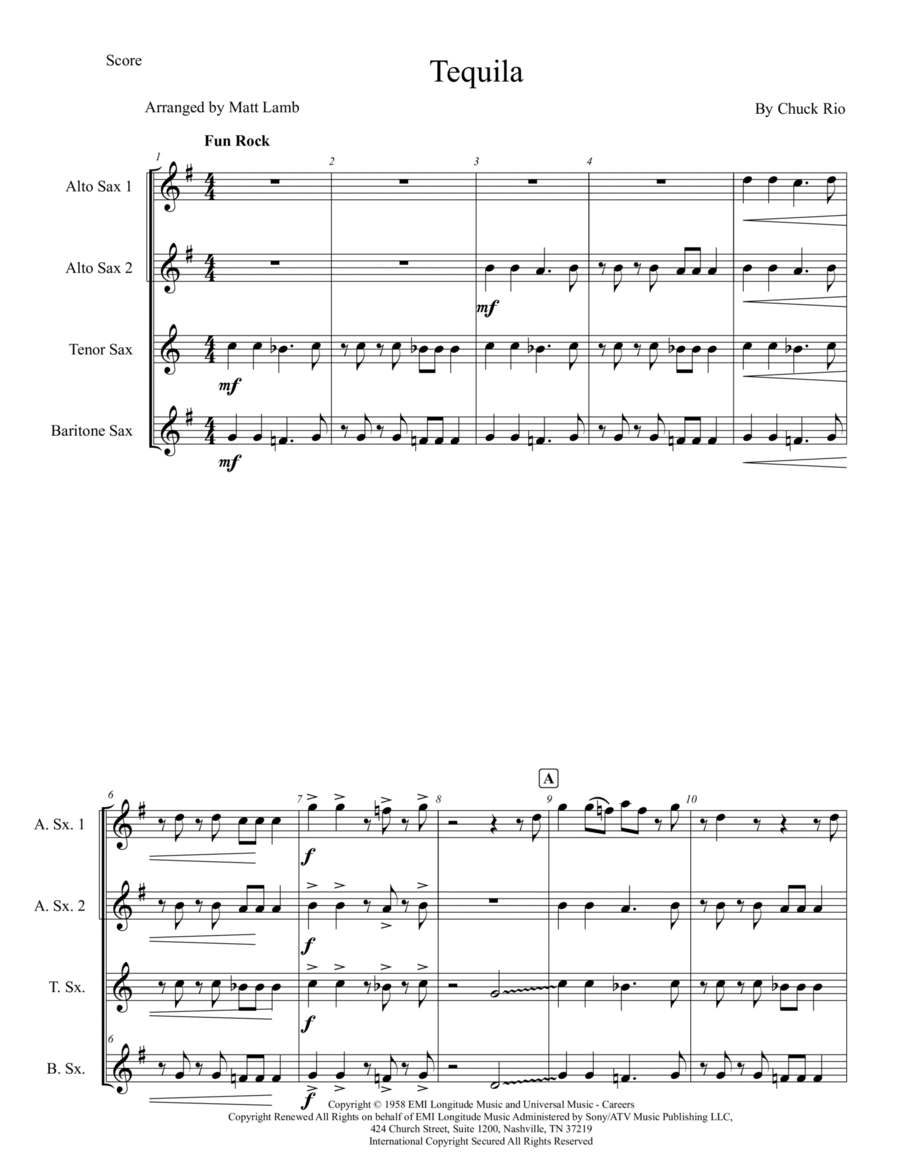 Tequila Saxophone Quartet scores gallery preview page 1