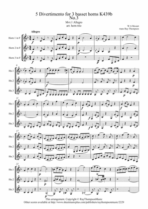 Mozart: Divertimento No.3 from "Five Divertimenti for 3 basset horns" K439b 1.Allegro - horn trio