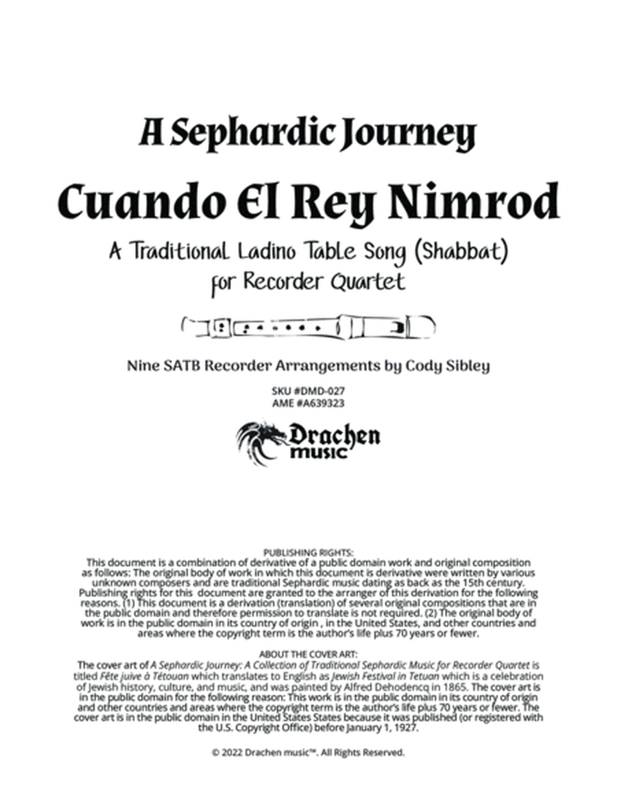 A Sephardic Journey: Cuando El Rey Nimrod - Traditional Ladino Table Song for Recorder Quartet image number null