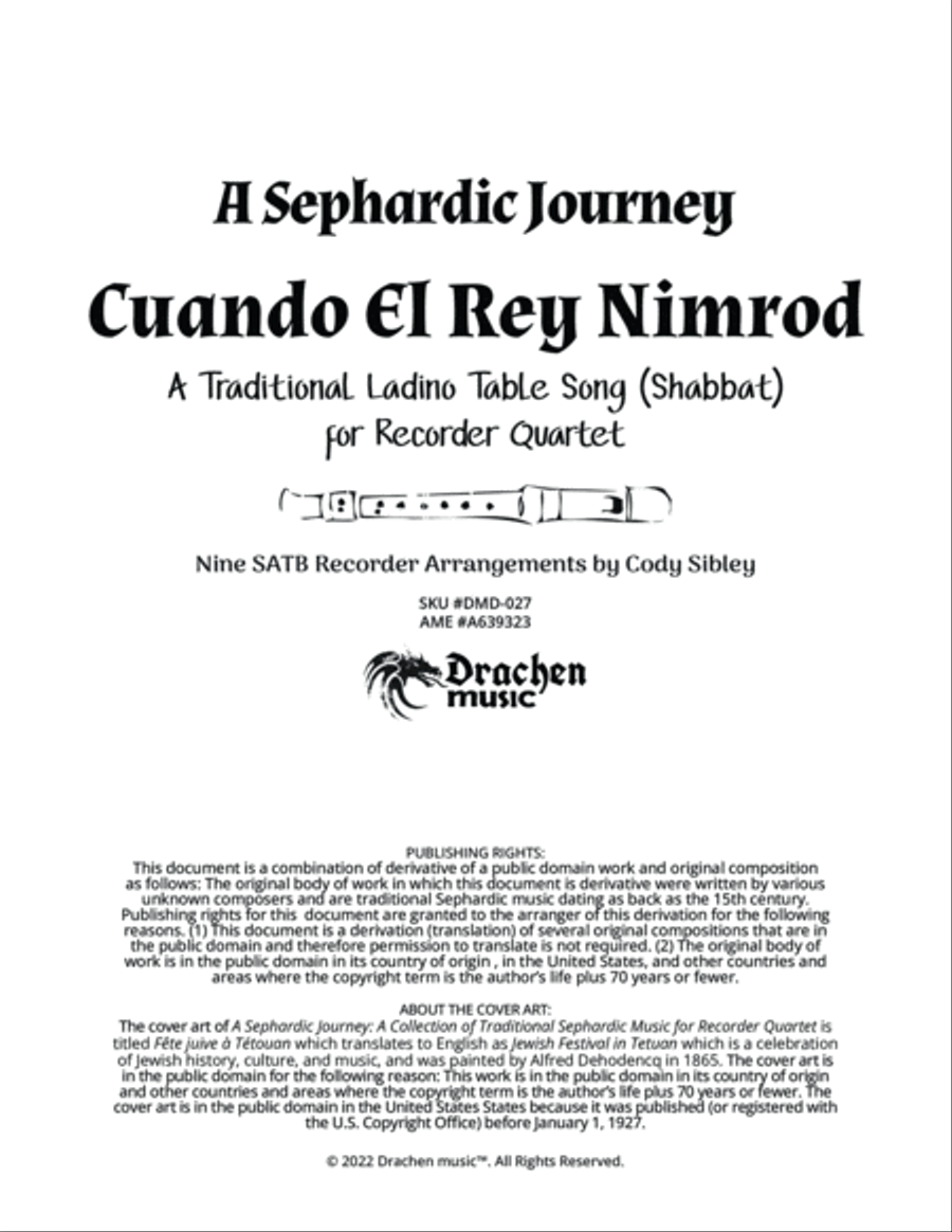A Sephardic Journey: Cuando El Rey Nimrod - Traditional Ladino Table Song for Recorder Quartet Soprano Recorder scores gallery preview page 2