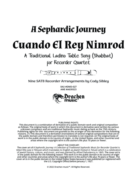 A Sephardic Journey: Cuando El Rey Nimrod - Traditional Ladino Table Song for Recorder Quartet image number null