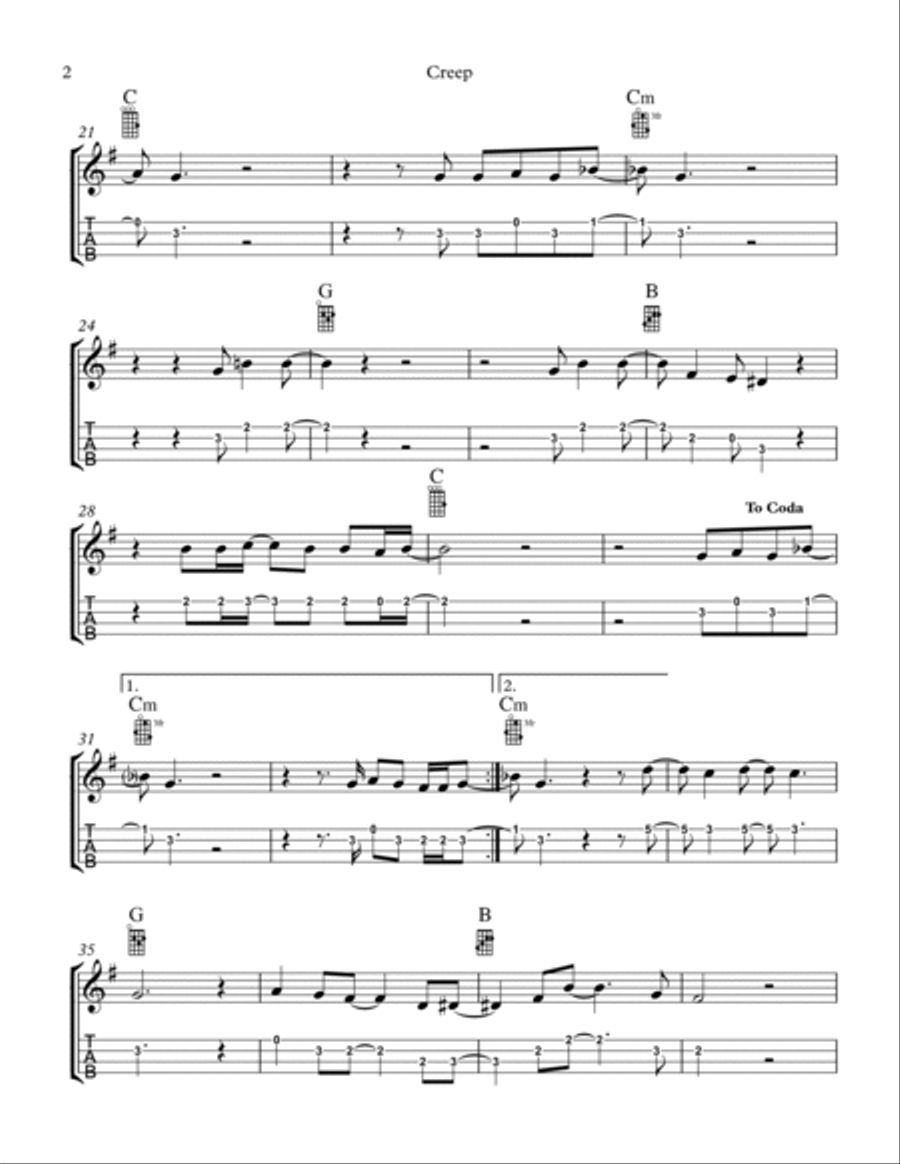 Creep Ukulele scores gallery preview page 2