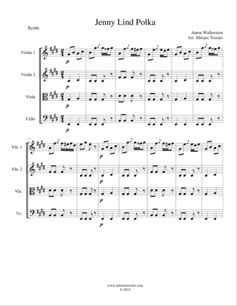 Jenny Lind Polka for String Quartet String Quartet scores gallery preview page 1