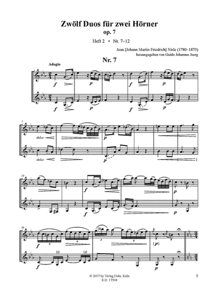 Douze Grands Duos pour deux Cors de Chasse op. 7 (Heft 2: Nr. 7-12)