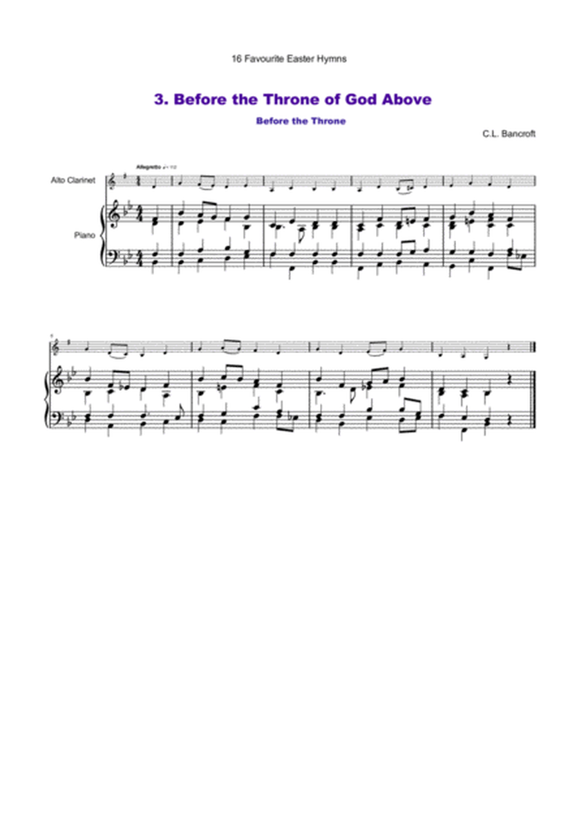 16 Favourite Easter Hymns for Solo Alto Clarinet in Eb and Piano