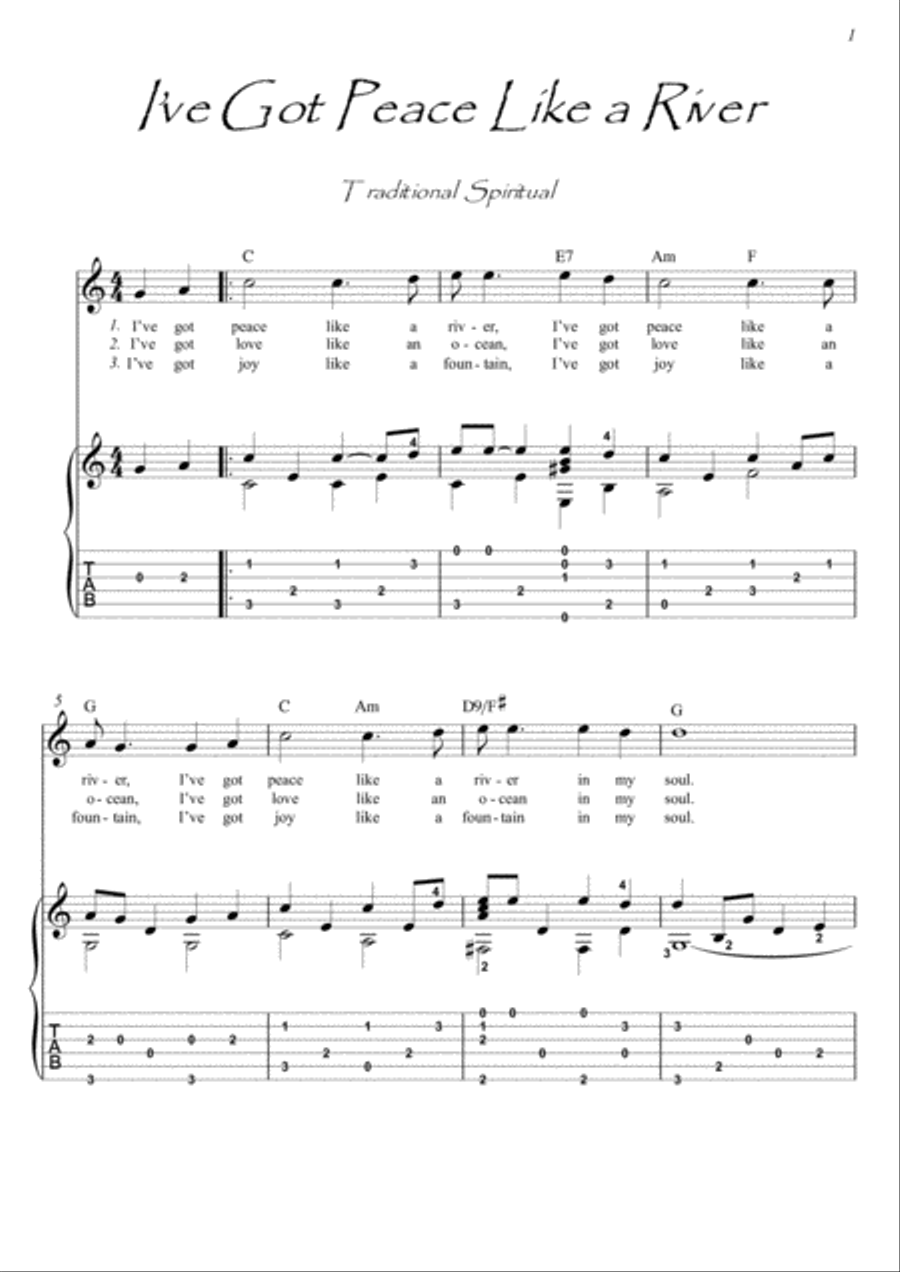 I’ve Got Peace Like a River guitar fingerstyle Classical Guitar scores gallery preview page 1