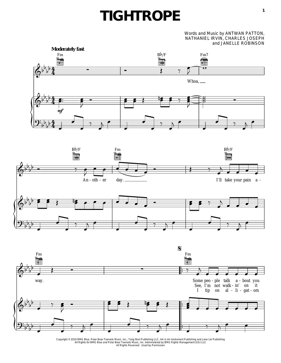 Tightrope Piano, Vocal, Guitar scores gallery preview page 1