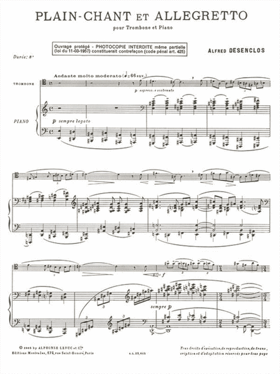 Plainchant And Allegretto, For Trombone And Piano