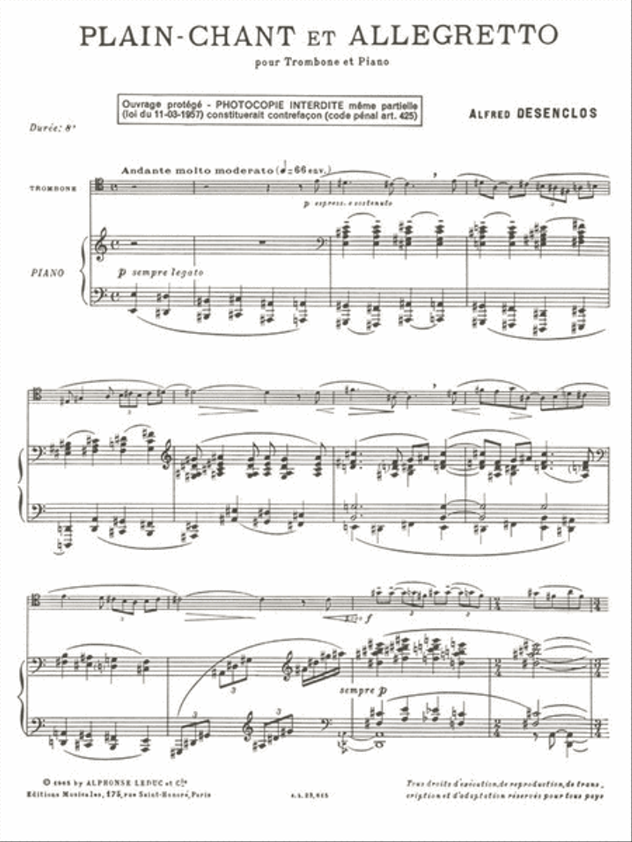 Plainchant And Allegretto, For Trombone And Piano Piano Accompaniment scores gallery preview page 2