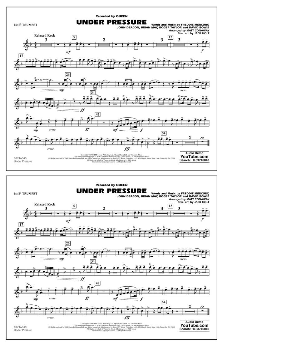 Under Pressure - 1st Bb Trumpet Marching Band scores gallery preview page 1
