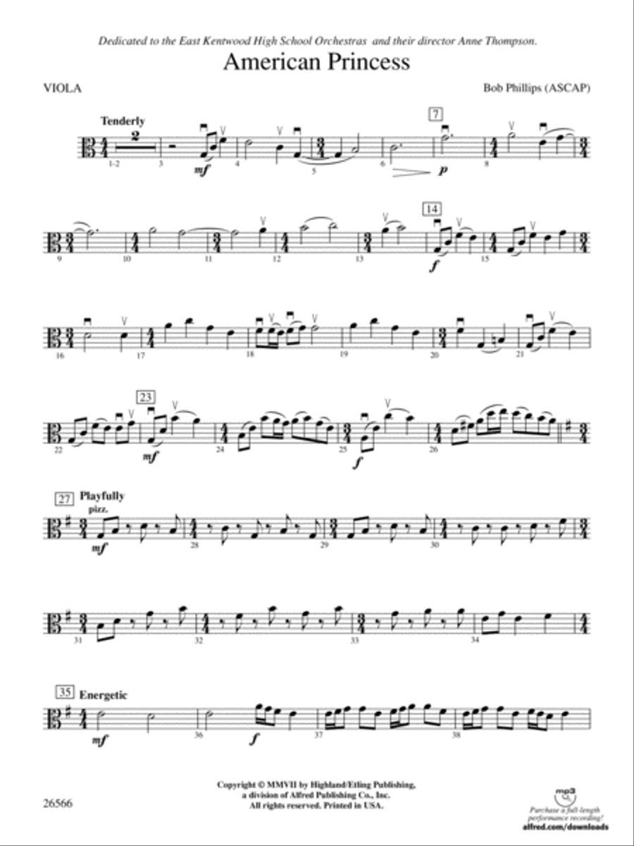 American Princess: Viola American Princess: Viola String Orchestra scores gallery preview page 1