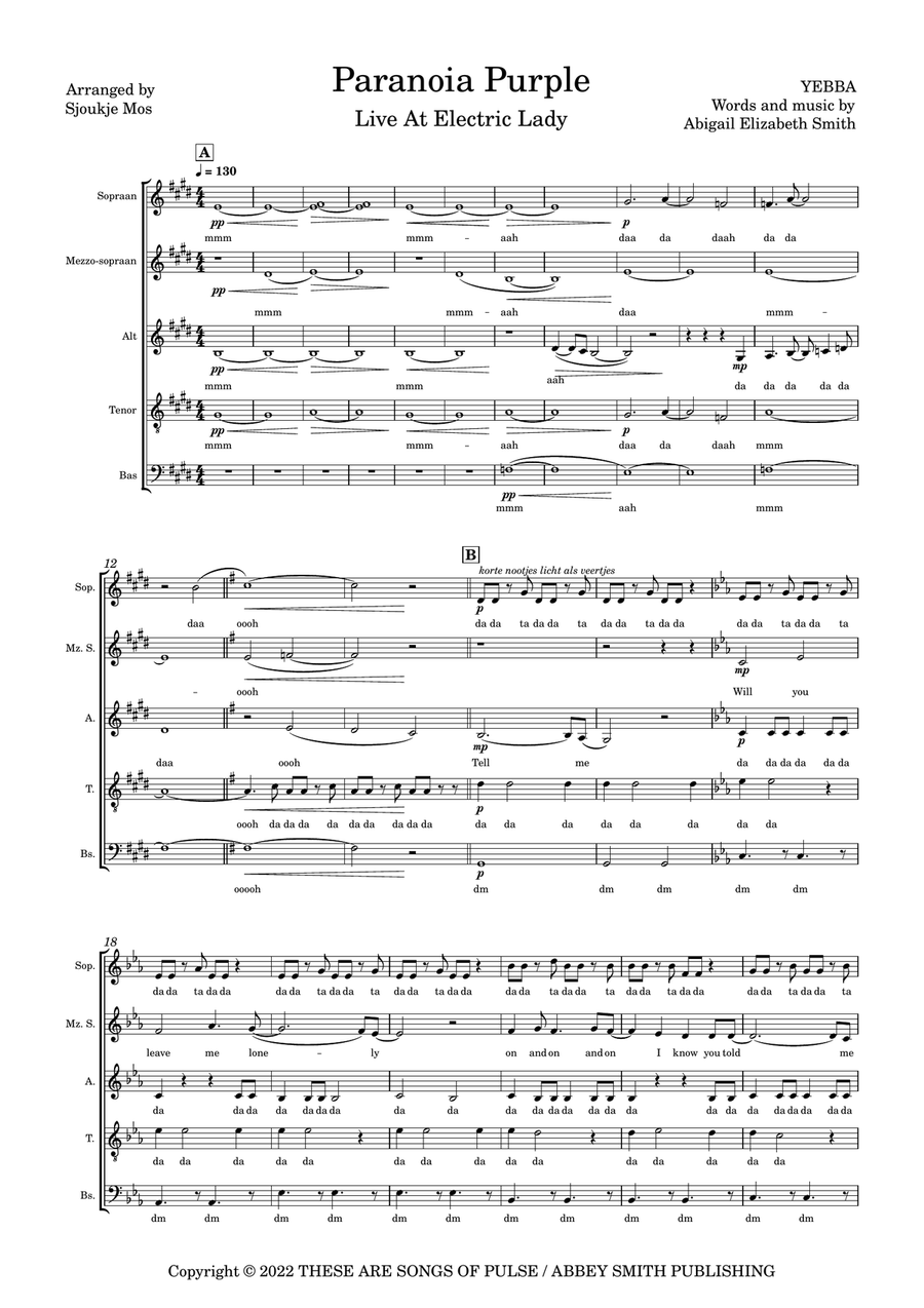 Paranoia Purple - Live At Electric Lady Choir scores gallery preview page 1