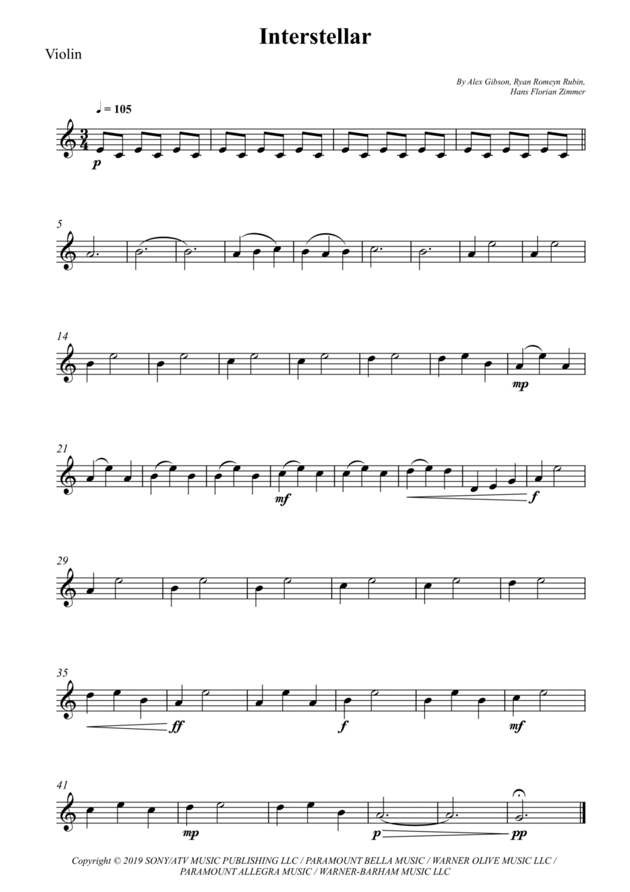 Interstellar Violin Solo scores gallery preview page 1
