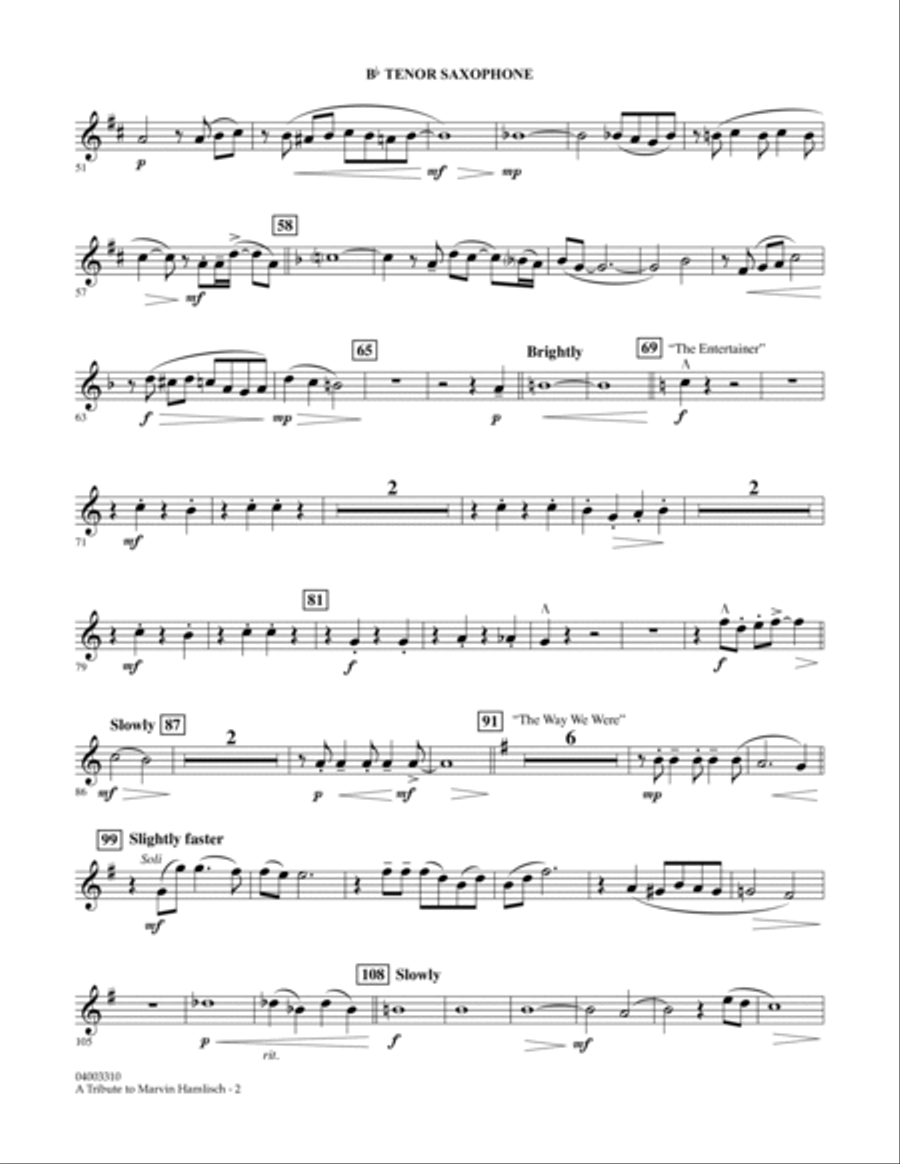 A Tribute To Marvin Hamlisch - Bb Tenor Saxophone Concert Band scores gallery preview page 2