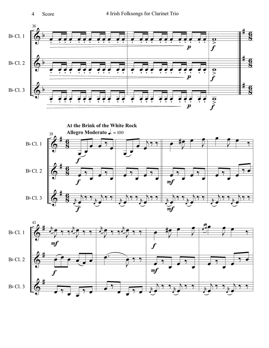 4 Irish Folksongs for Clarinet Trio Clarinet Trio scores gallery preview page 5
