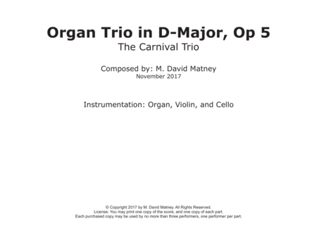 Organ Trio in D-Major (The Carnival Trio) Op. 5