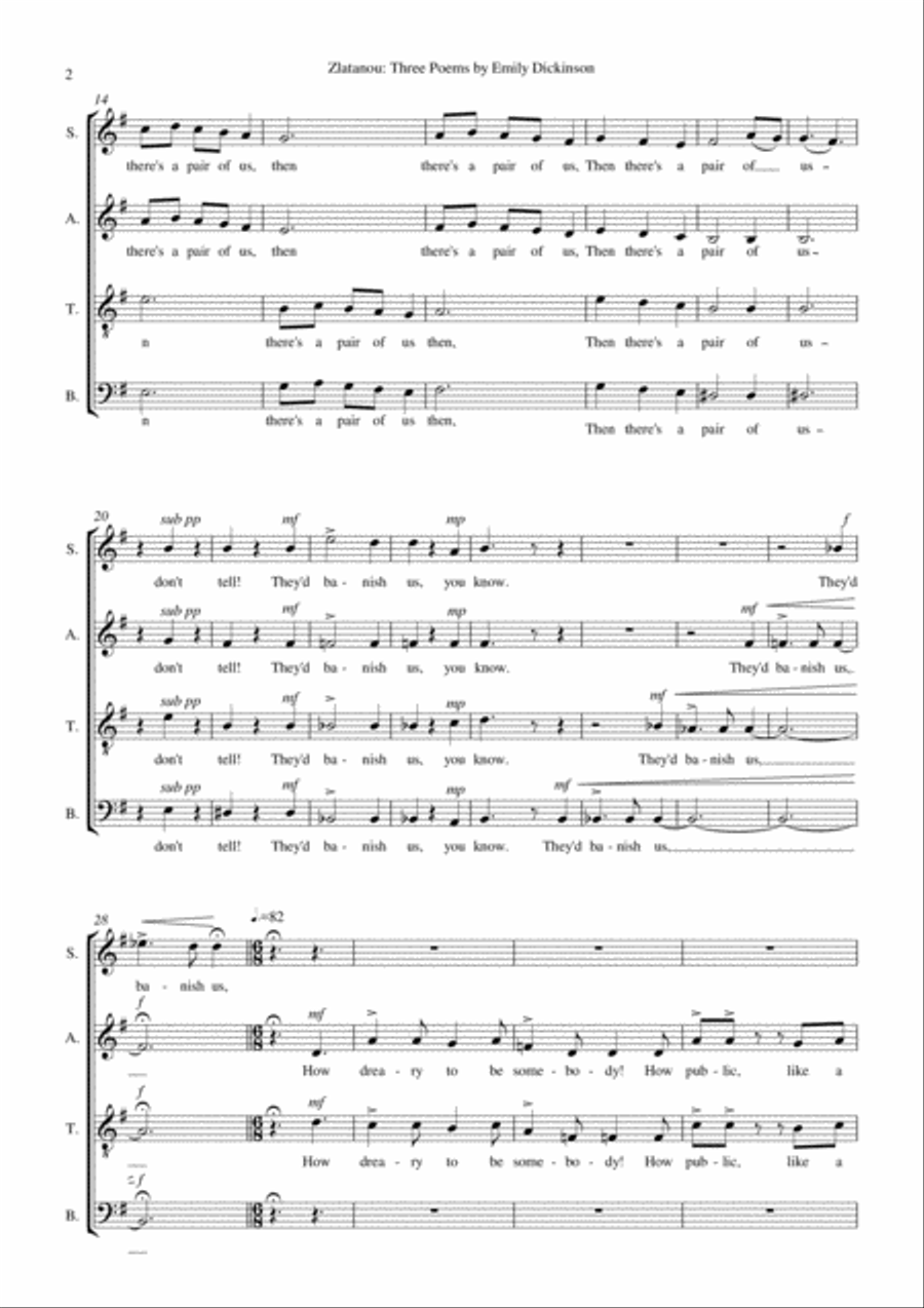 THREE POEMS BY EMILY DICKINSON, for SATB choir a cappella 4-Part scores gallery preview page 2