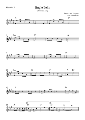 Jingle Bells (Christmas Song) for Horn in F Solo with Chords