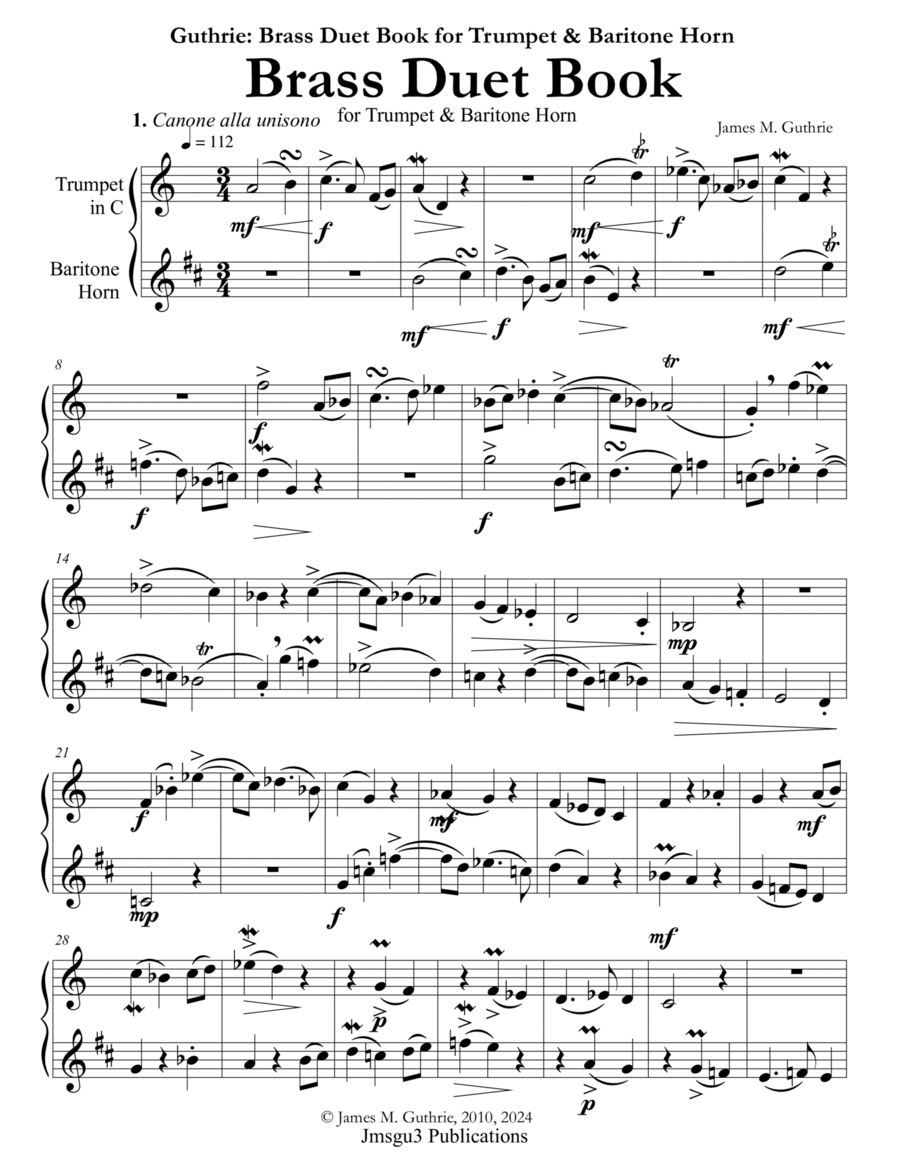 Guthrie: Brass Duet Book for Trumpet & Baritone Horn Brass Duet scores gallery preview page 1