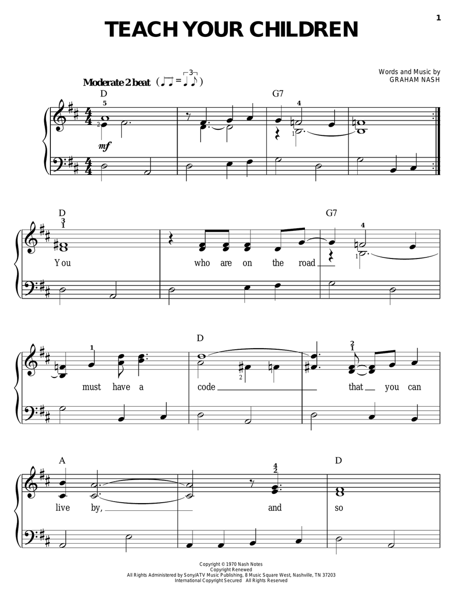 Teach Your Children Easy Piano scores gallery preview page 1
