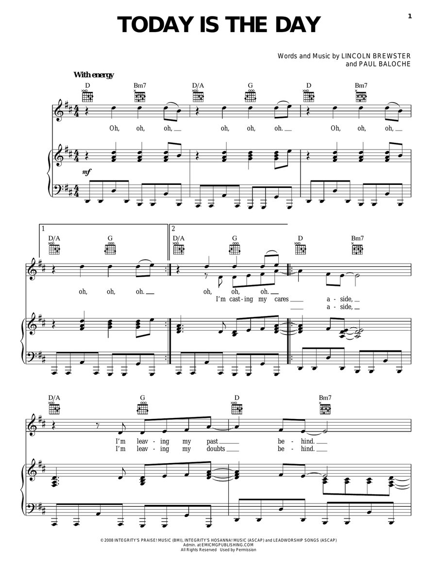 Today Is The Day Piano, Vocal, Guitar scores gallery preview page 1