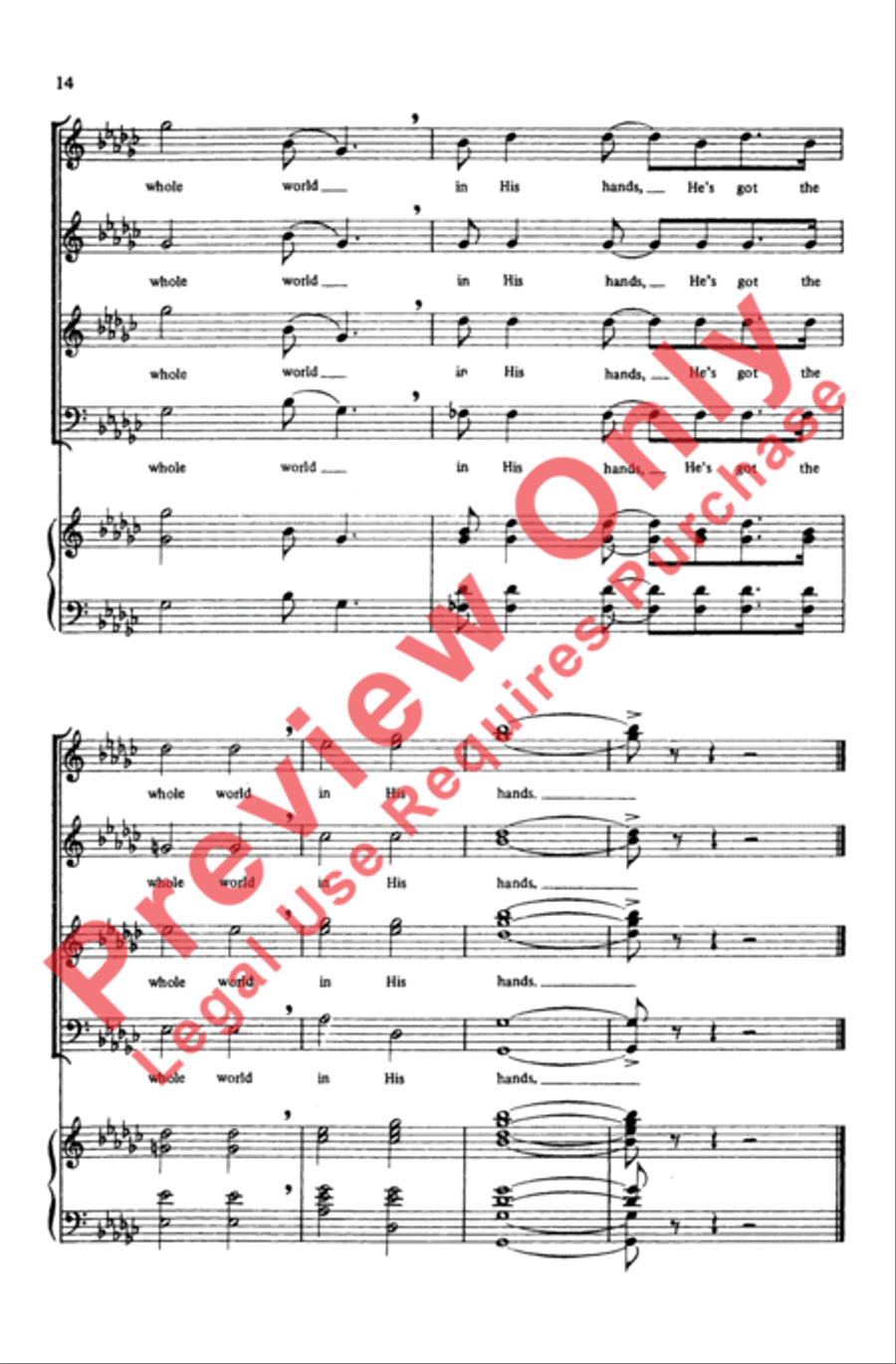 He's Got the Whole World in His Hands 4-Part scores gallery preview page 13
