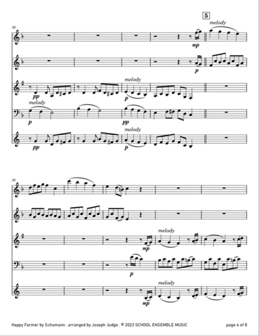 Happy Farmer by Schumann for Woodwind Quartet in Schools Woodwind Quartet scores gallery preview page 4