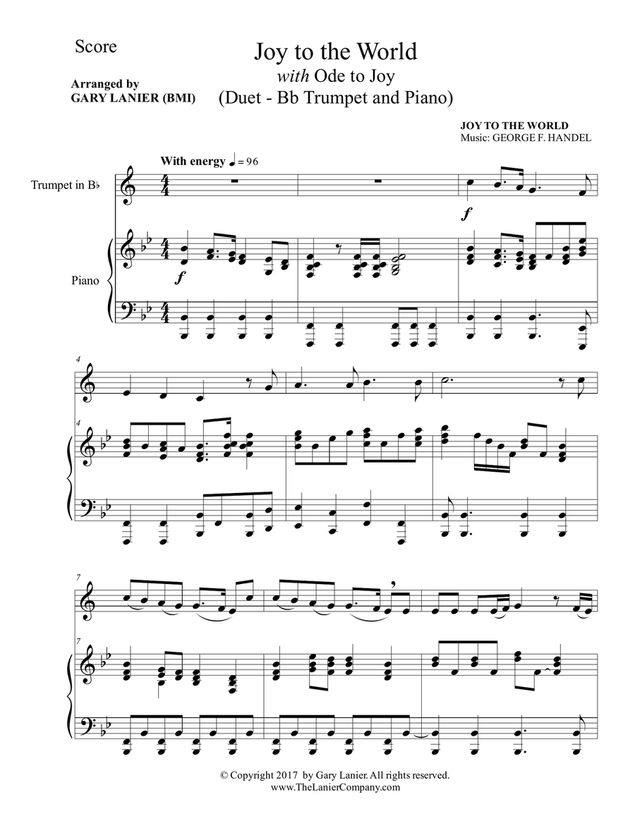 JOY TO THE WORLD with ODE TO JOY (Bb Trumpet with Piano & Score/Part) B-Flat Trumpet scores gallery preview page 2