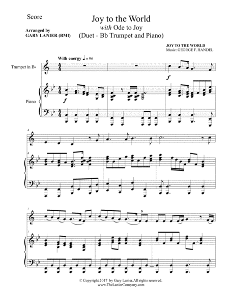 JOY TO THE WORLD with ODE TO JOY (Bb Trumpet with Piano & Score/Part) image number null
