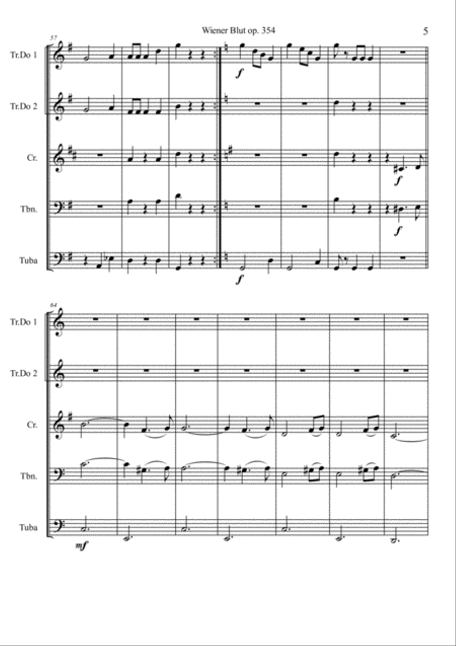 Wiener Blut op. 354 waltz Brass Ensemble scores gallery preview page 6