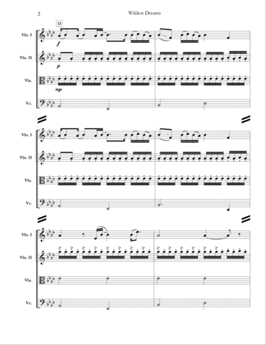 Wildest Dreams String Quartet scores gallery preview page 2