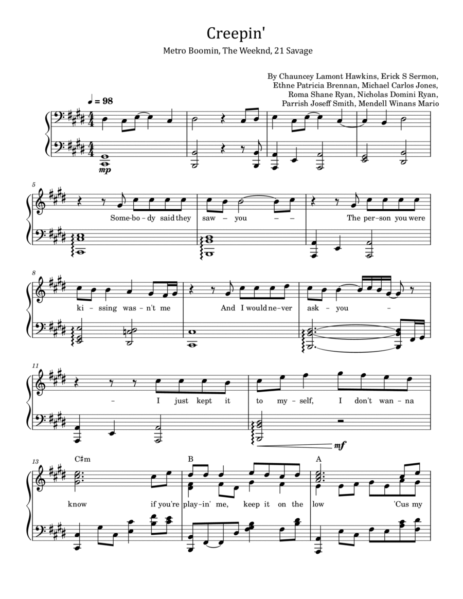 Creepin' Creepin' Piano Solo scores gallery preview page 1