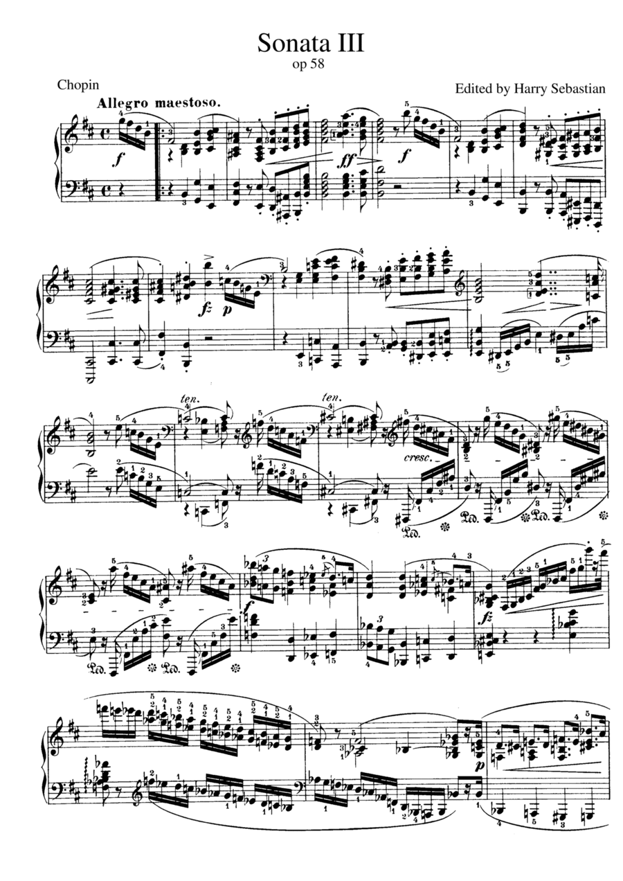 Chopin Sonata No 3 op 58 ( Complete) Piano Solo scores gallery preview page 1