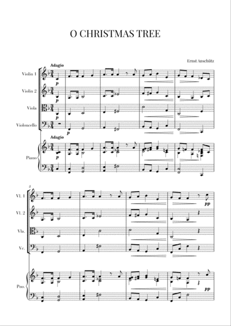O Christmas Tree for String Quartet and Piano Cello scores gallery preview page 1