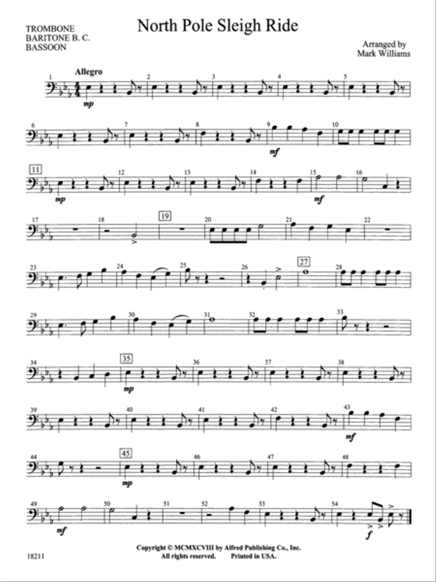North Pole Sleigh Ride: Baritone B.C. Concert Band scores gallery preview page 1