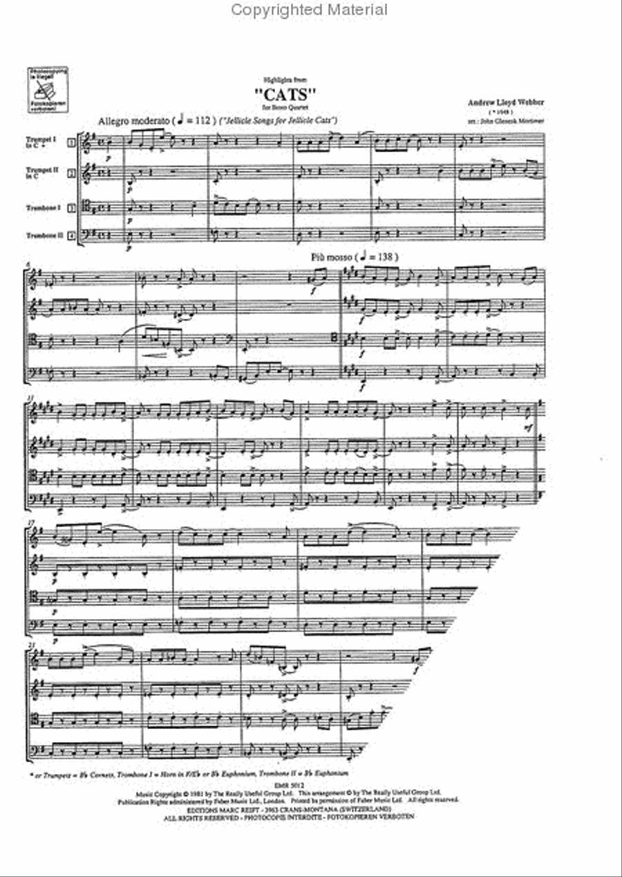 Highlights From Cats Brass Quartet scores gallery preview page 11