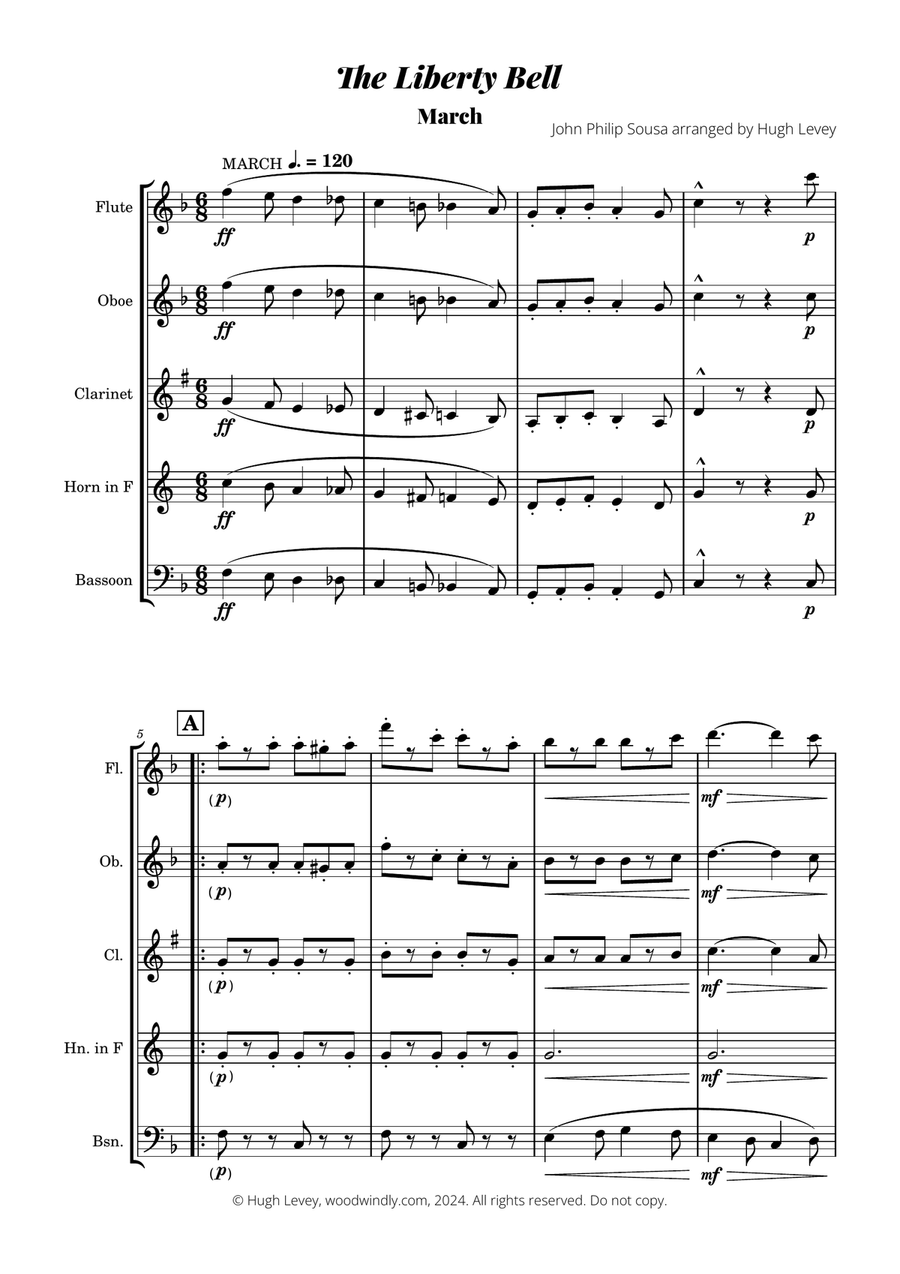 The Liberty Bell arranged for Wind Quintet Woodwind Quintet scores gallery preview page 3