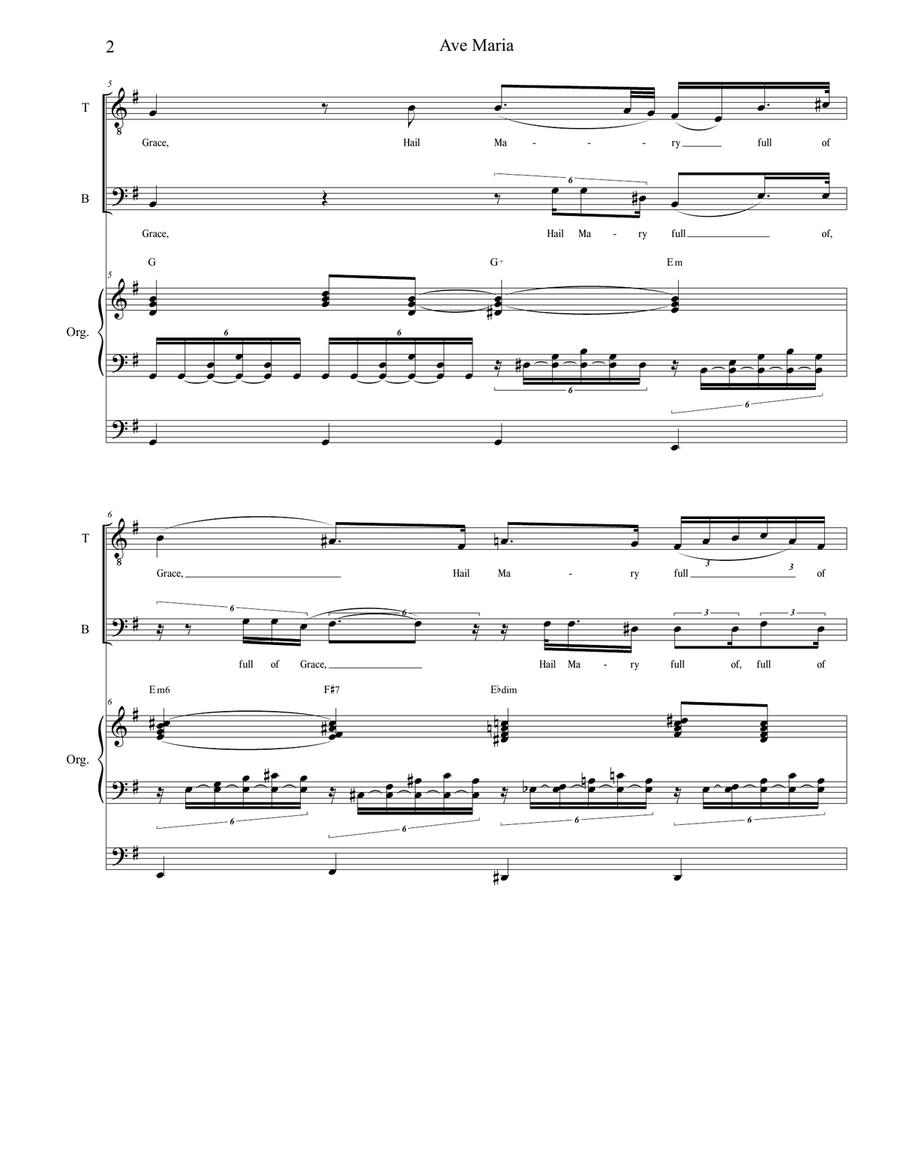 Ave Maria (Duet for Tenor and Bass Solo - English Lyrics - Low Key) - Organ Accompaniment Bass Voice scores gallery preview page 3