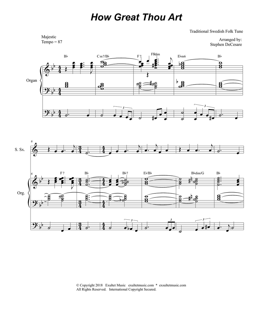 How Great Thou Art (Duet for Soprano & Alto Saxophone - Organ Accompaniment) Woodwind Duet scores gallery preview page 2