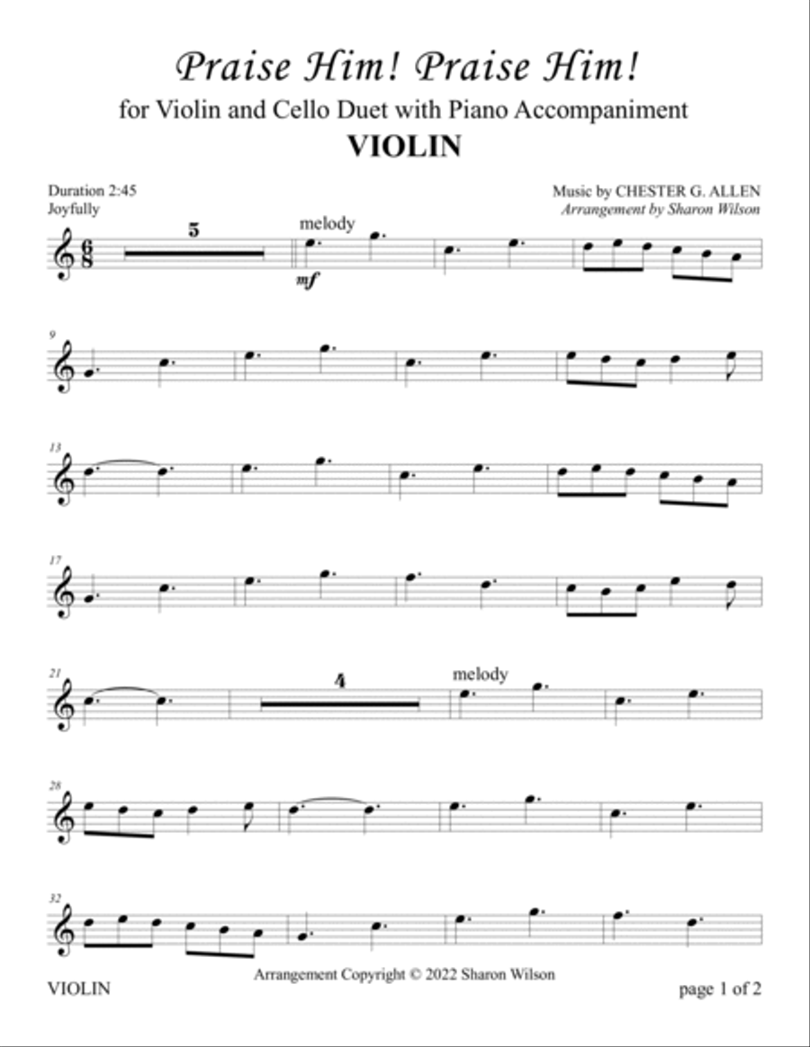 Praise Him! Praise Him! (for Violin and Cello Duet with Piano Accompaniment) Piano Trio scores gallery preview page 2