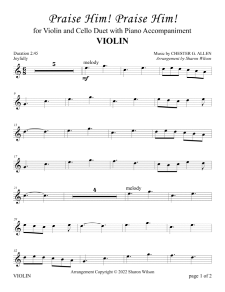 Praise Him! Praise Him! (for Violin and Cello Duet with Piano Accompaniment) image number null