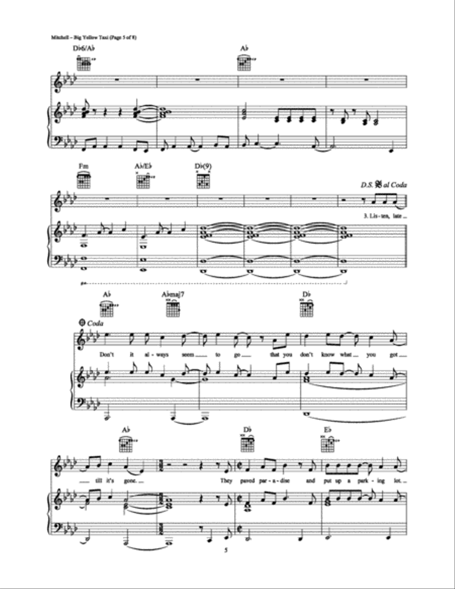 Big Yellow Taxi Piano, Vocal, Guitar scores gallery preview page 5