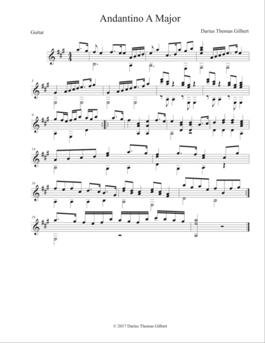 Andantino in A Major Classical Guitar scores gallery preview page 1
