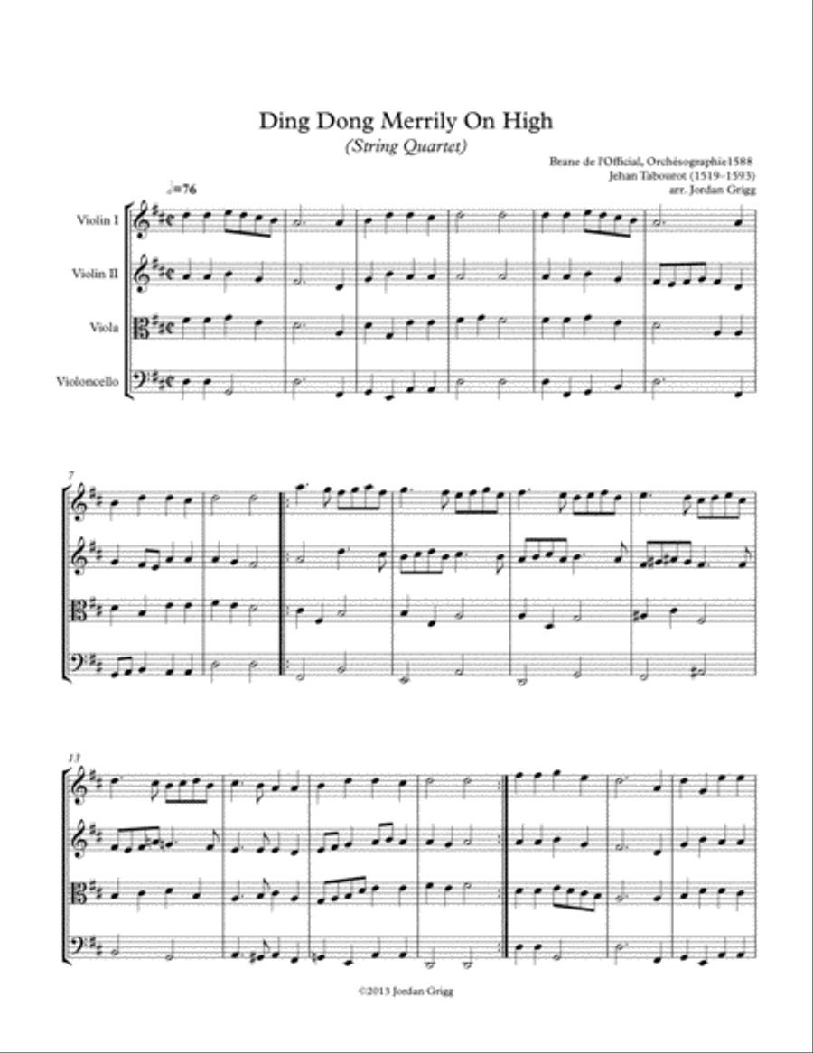 Ding Dong Merrily On High (String Quartet) - Score and parts String Quartet scores gallery preview page 1