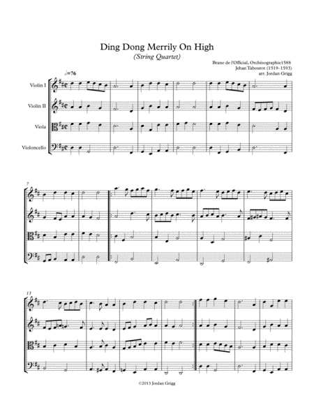Ding Dong Merrily On High (String Quartet) - Score and parts image number null