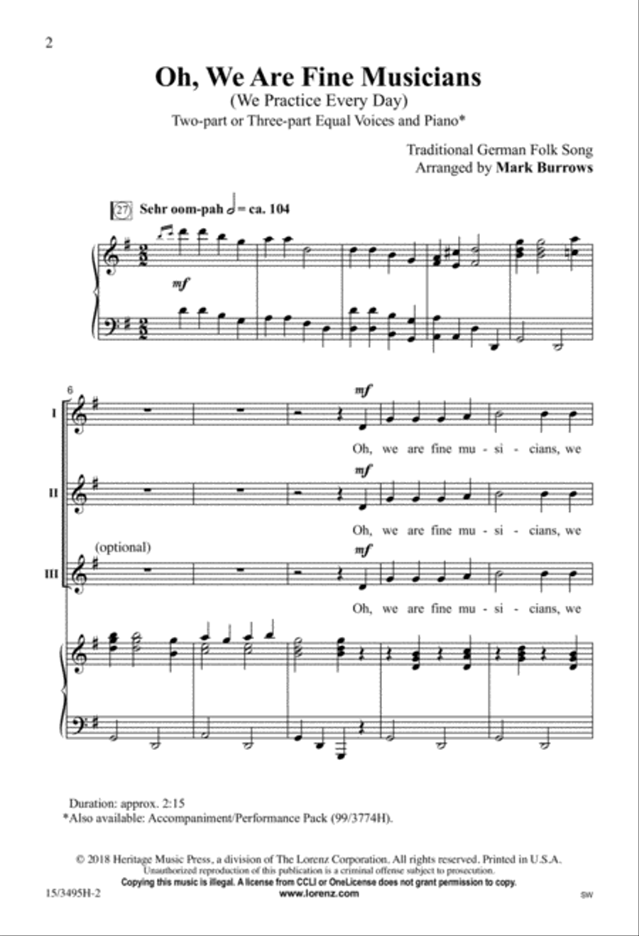 Oh, We Are Fine Musicians 2-Part scores gallery preview page 2