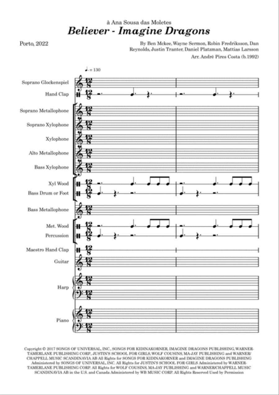 Believer Believer Orff Instrument scores gallery preview page 2